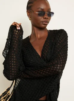 Cropped-Wickelbluse mit Glitzergarn