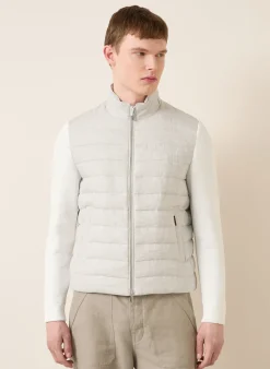 Daunenjacke im Materialmix mit Leinen