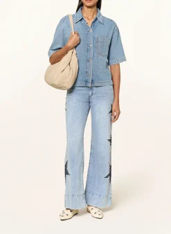 Flared Jeans mit Schmuckperlen