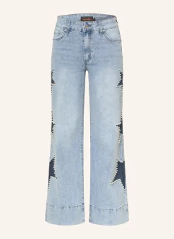 Flared Jeans mit Schmuckperlen