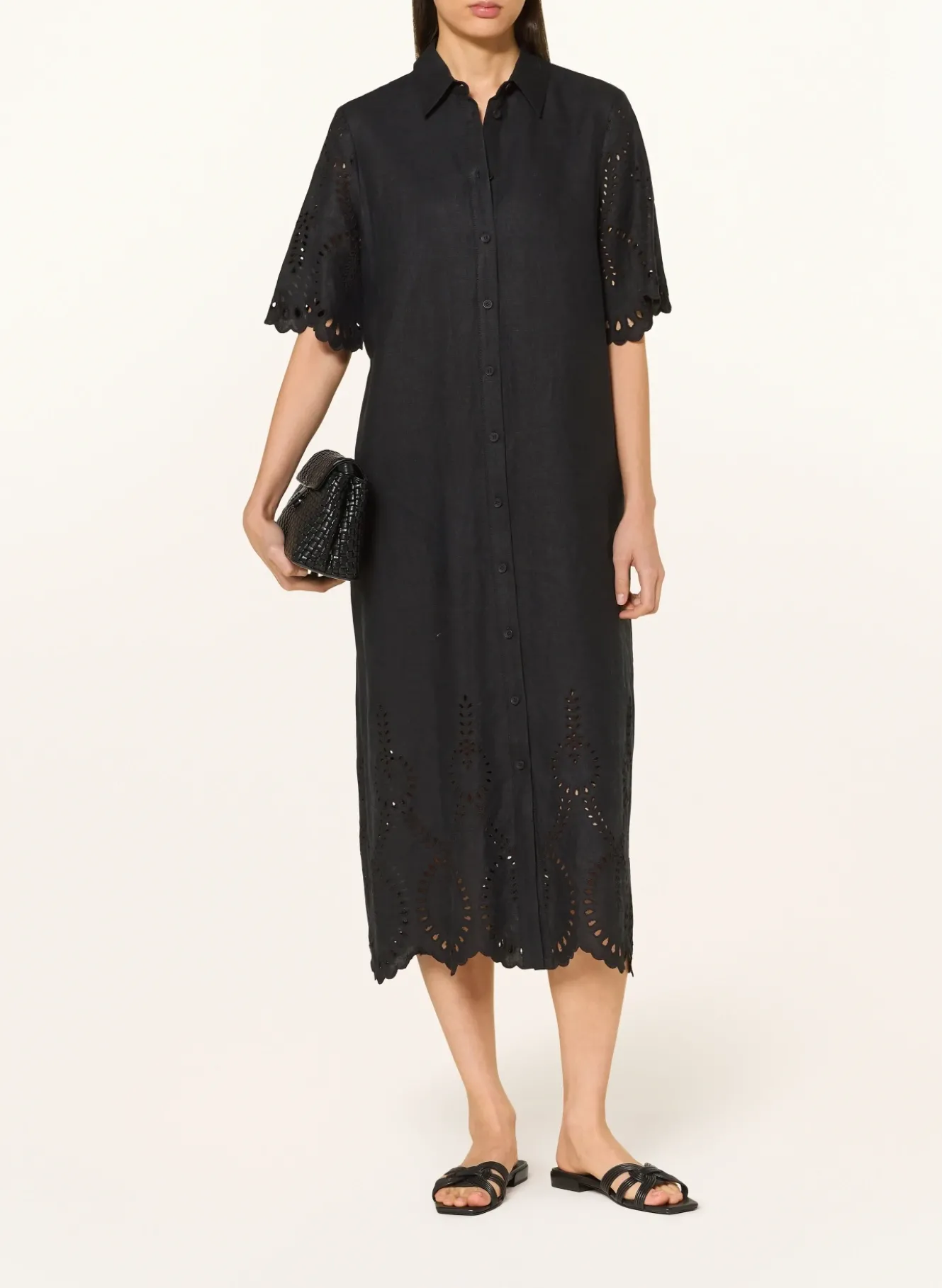 Hemdblusenkleid aus Leinen mit Lochspitze