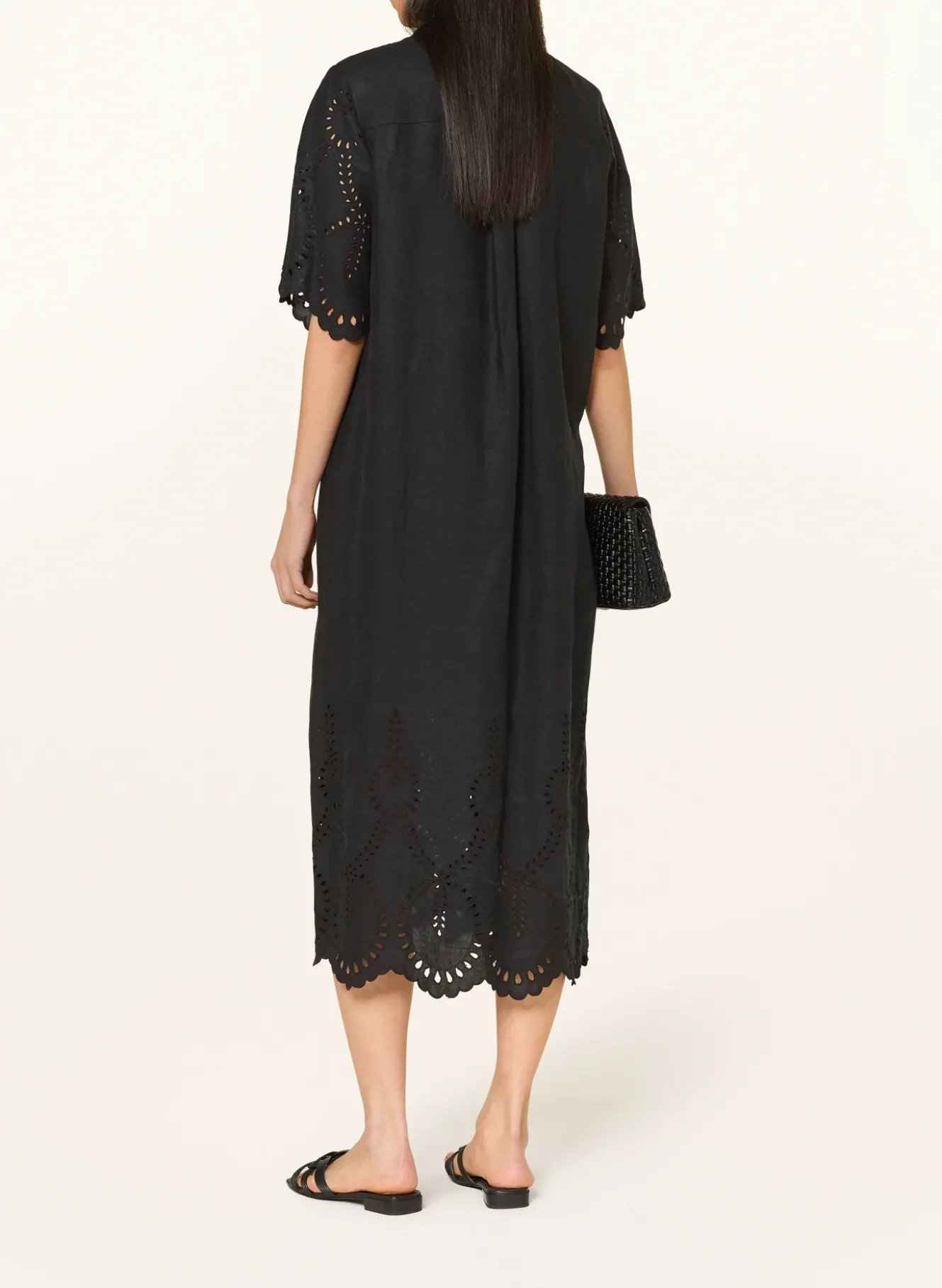 Hemdblusenkleid aus Leinen mit Lochspitze