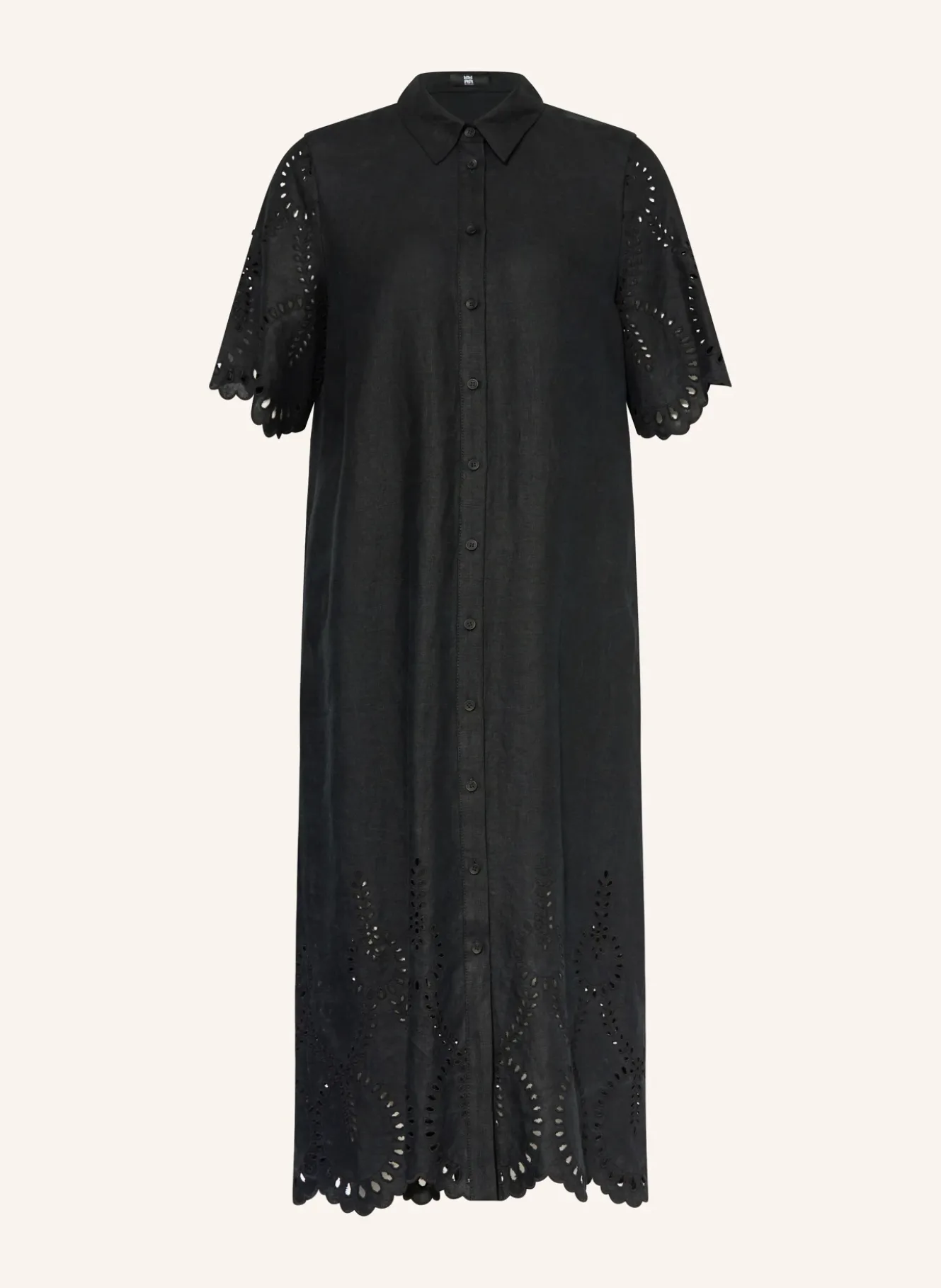 Hemdblusenkleid aus Leinen mit Lochspitze
