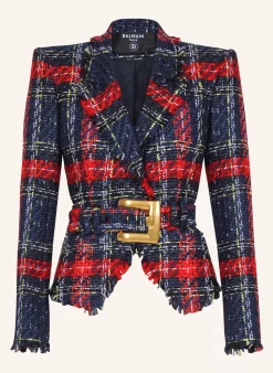 Jacke mit Gürtel aus Tweed mit Tartanmuster
