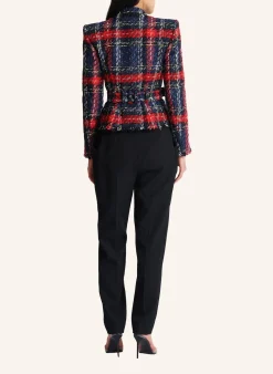 Jacke mit Gürtel aus Tweed mit Tartanmuster