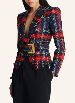 Jacke mit Gürtel aus Tweed mit Tartanmuster