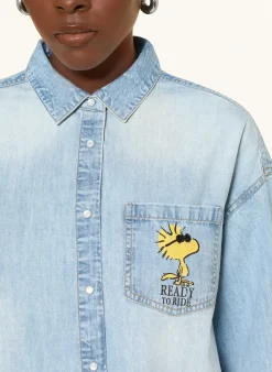 Jeansbluse mit Schmucksteinen