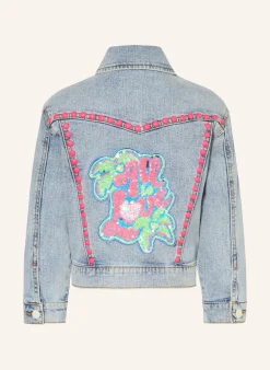 Jeansjacke mit Pailletten und Nieten