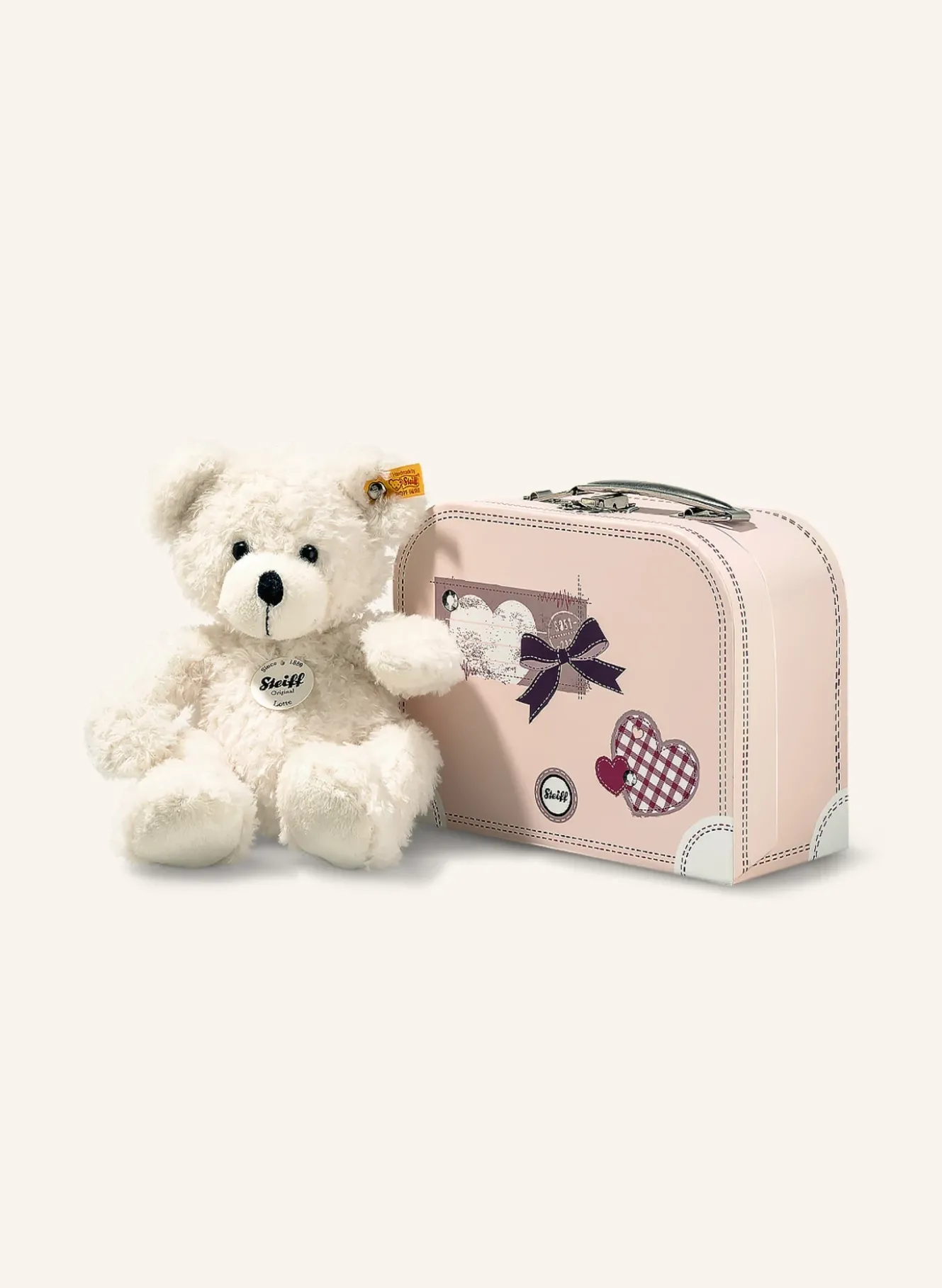 Kuscheltier Teddybär LOTTE 28 cm, weiss mit Koffer