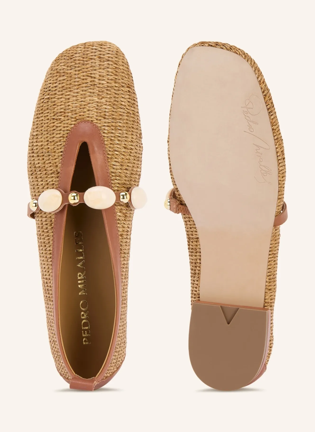 Mary-Jane-Ballerinas RAFIA IBIZA mit Schmucksteinen