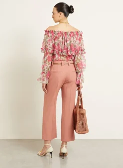 Off-Shoulder-Bluse aus Seide mit Rüschen