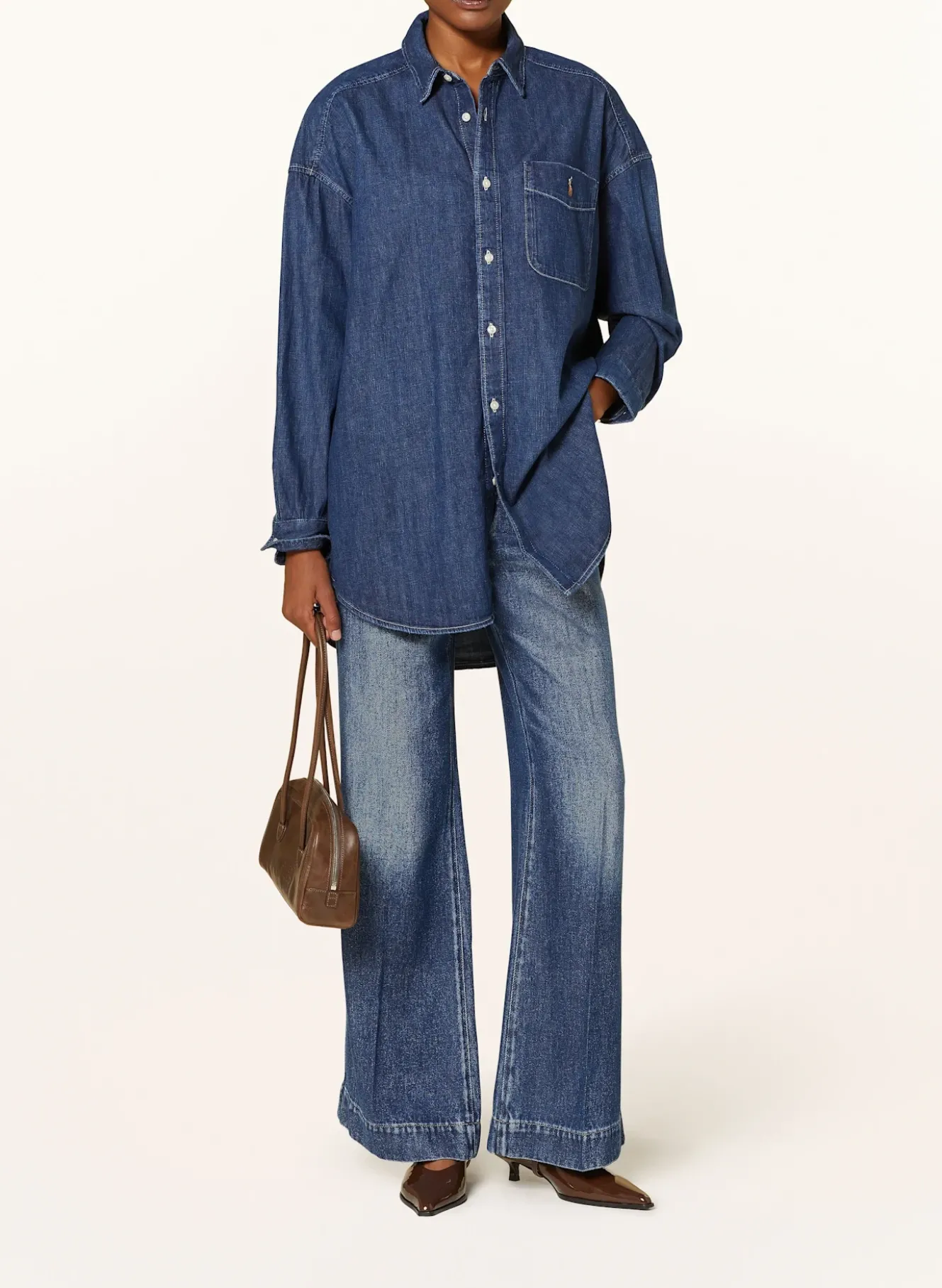 Oversized-Hemdbluse in Jeansoptik