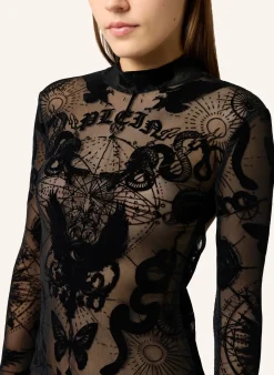 PHILIPP PLEIN Open Back Maxi Dress Flock Butterfly Tattoo