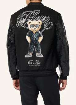 PHILIPP PLEIN Varsity Bomber Jacket Teddy Racer