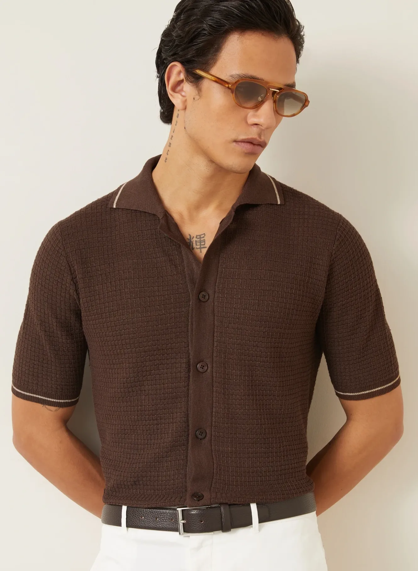 Strickhemd Extra Slim Fit mit Leinen