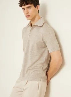 Strick-Poloshirt mit Leinen