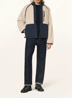 Teddyfell-Jacke im Materialmix