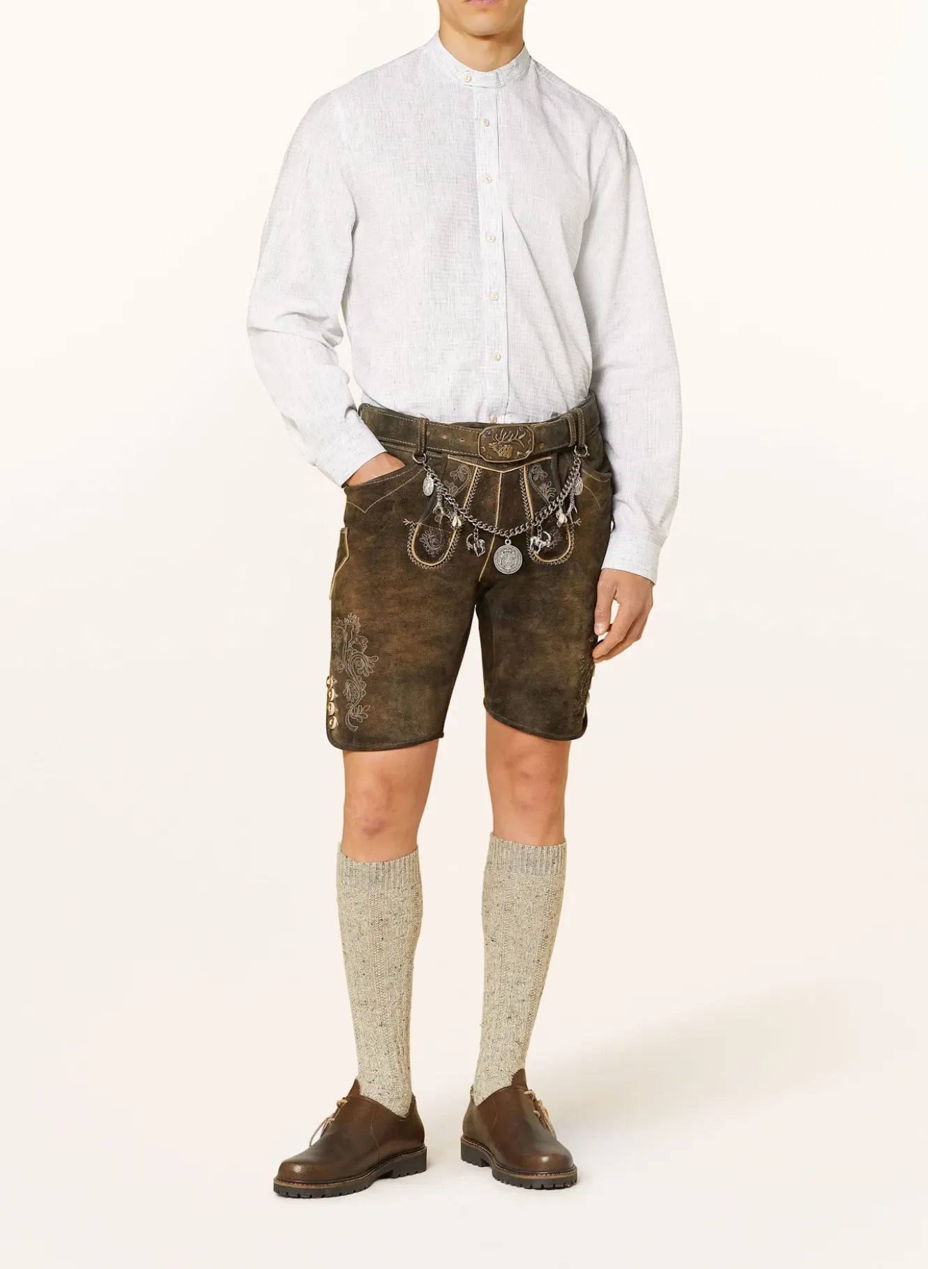 Trachtenhemd Comfort Fit mit Stehkragen und Leinen