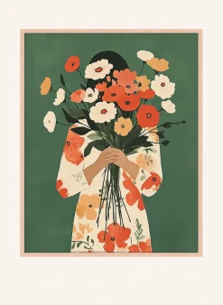 Wandbild BLUMEN AUF GRÜN mit Rahmen