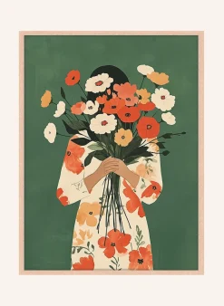 Wandbild BLUMEN AUF GRÜN mit Rahmen