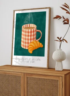 Wandbild CROISSANT & CAFÉ mit Rahmen