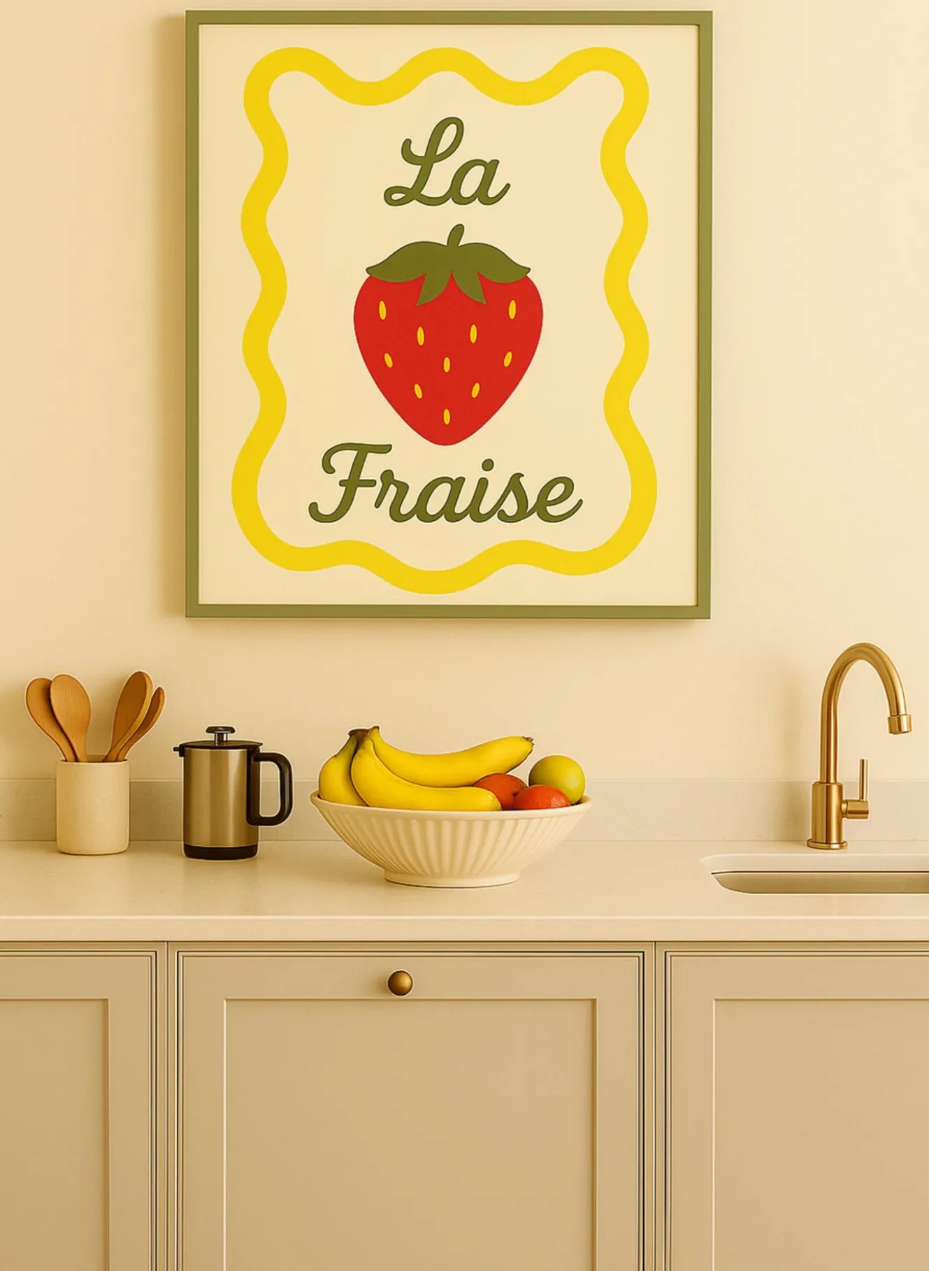 Wandbild DIE ERDBEERE mit Rahmen