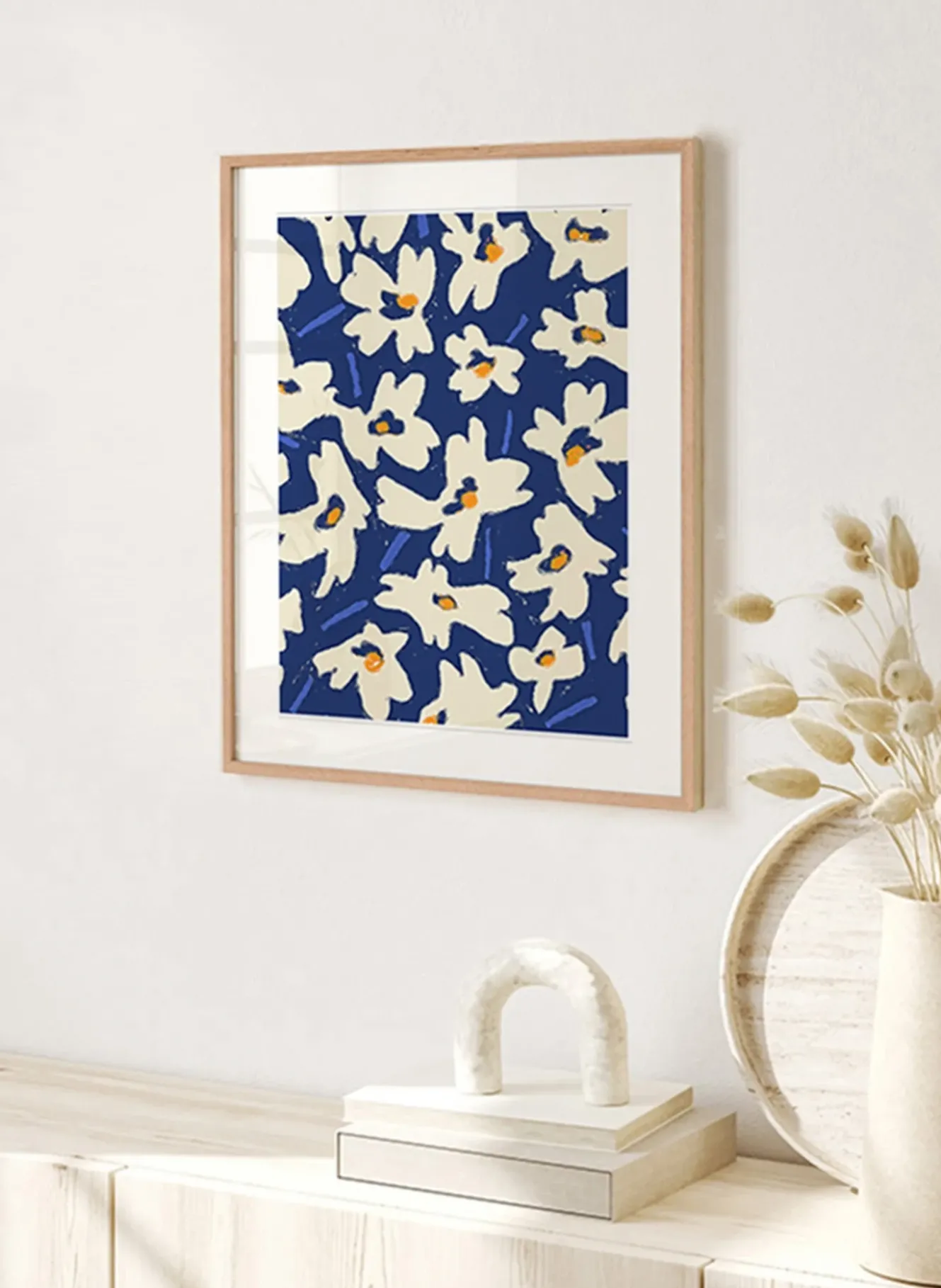 Wandbild FLIEGENDE BLUMEN mit Rahmen