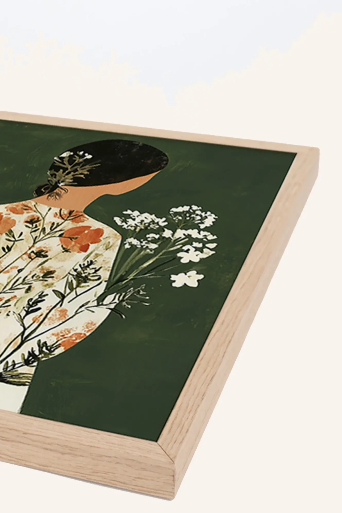 Wandbild GRÜNE JAPANDI-BLUMENDAME mit Rahmen