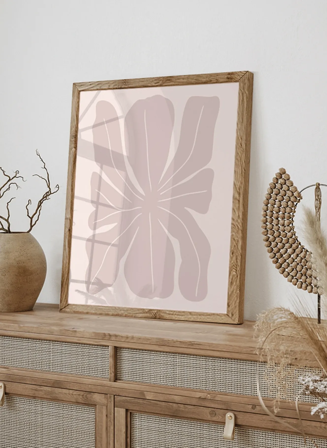 Wandbild PINKE BLUMENILLUSTRATION mit Rahmen