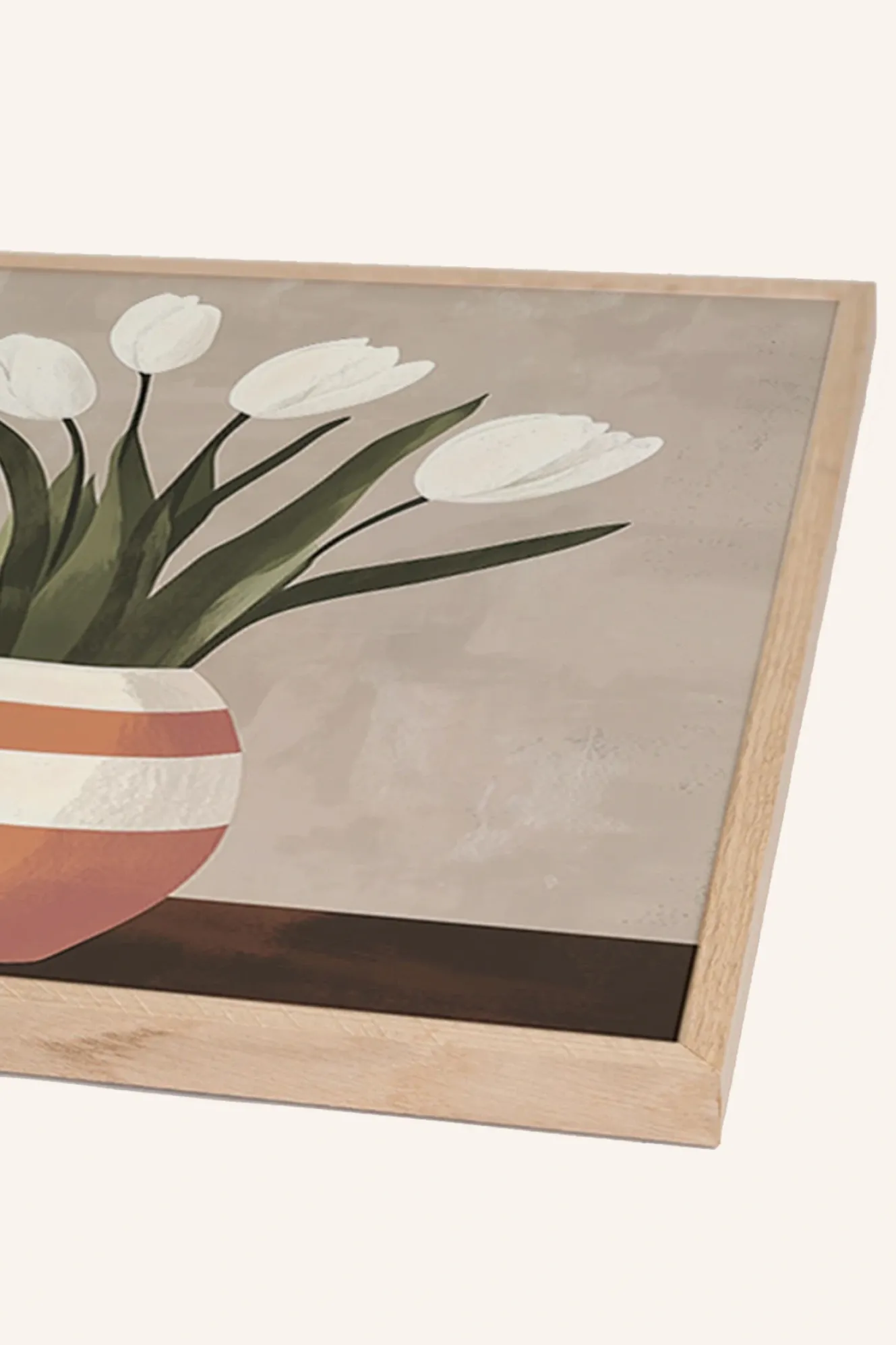 Wandbild WEIßE TULPEN BEIGE VASE mit Rahmen