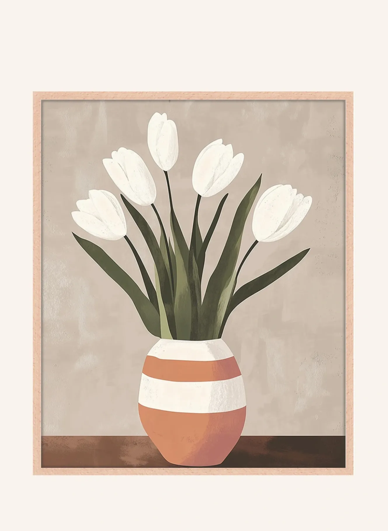 Wandbild WEIßE TULPEN BEIGE VASE mit Rahmen