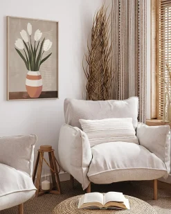 Wandbild WEIßE TULPEN BEIGE VASE mit Rahmen