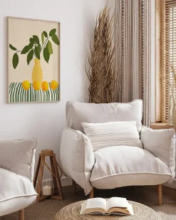 Wandbild ZITRONEN & STREIFEN mit Rahmen