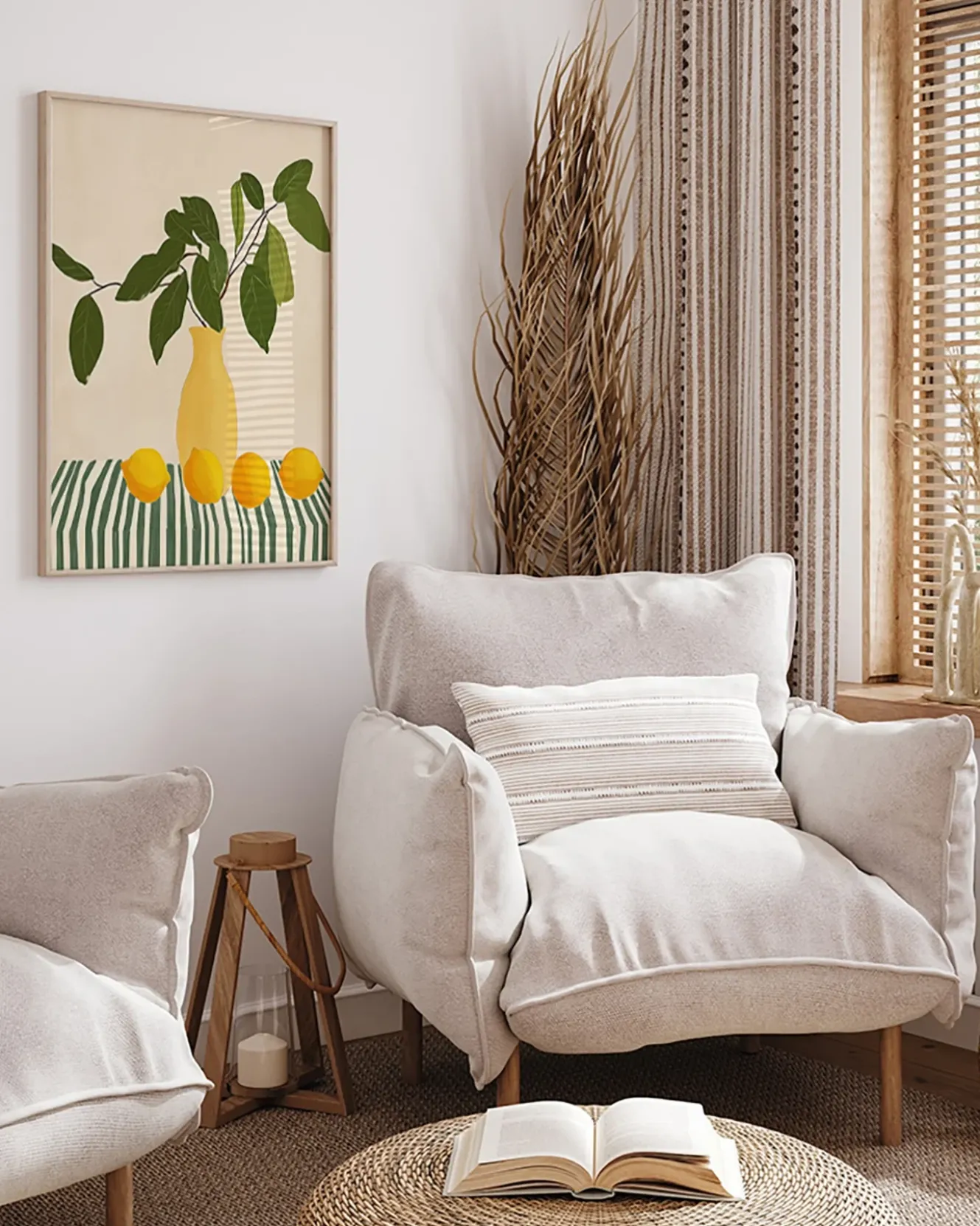 Wandbild ZITRONEN & STREIFEN mit Rahmen